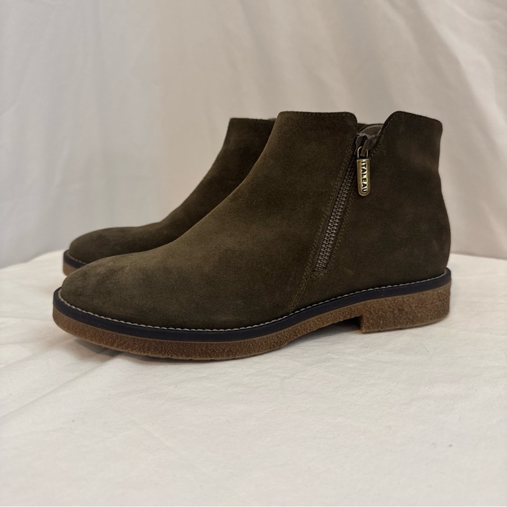 Italian Olive Ankle Boots with Side Zipper